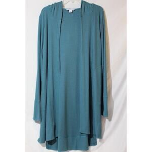 Athleta Harmony Pose Wrap Green Ribbed Hooded Open Cardigan Size: M Pockets LS